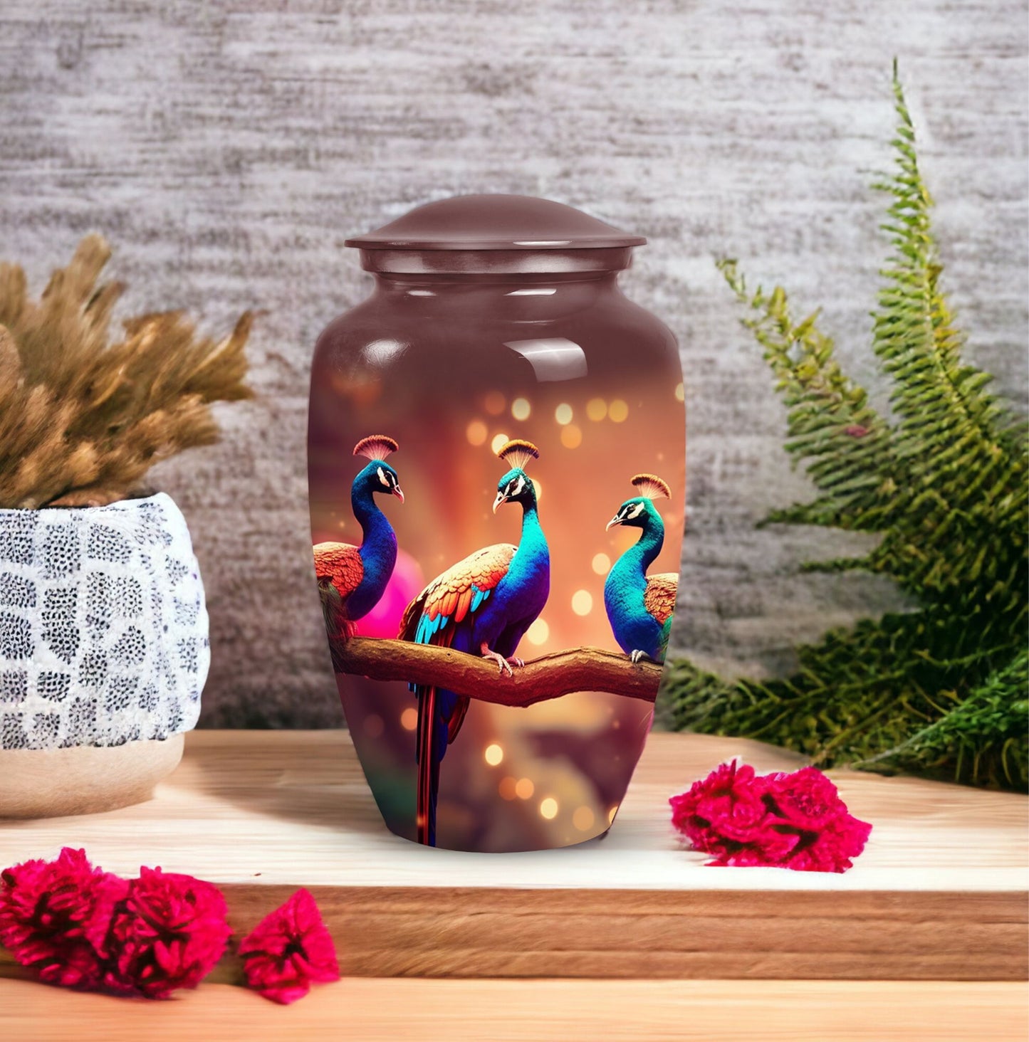 Peacock Cremation Urn in Aluminium