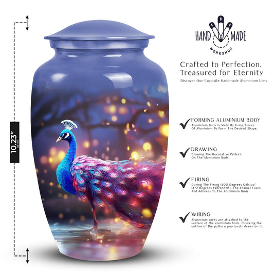 Large classic Peacock Urn for Human Ashes made of Aluminium