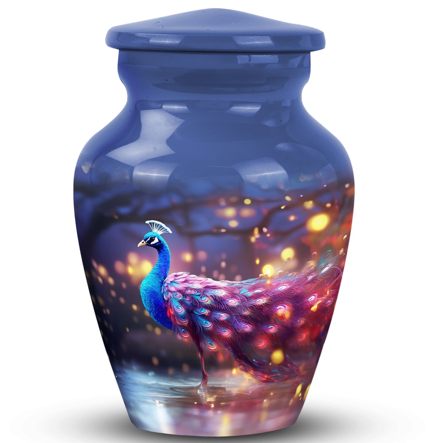 Large classic Peacock Urn for Human Ashes made of Aluminium