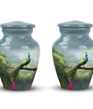Classic urn for ashes, personalized peacock design.