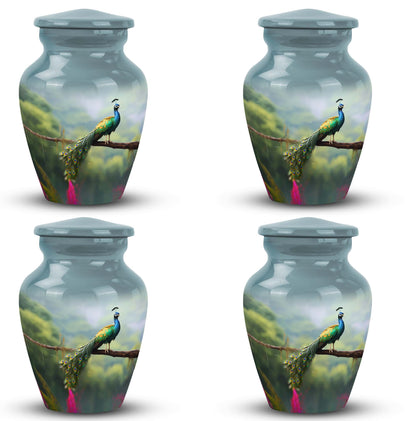 Classic urn for ashes, personalized peacock design.