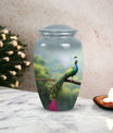 Classic urn for ashes, personalized peacock design.