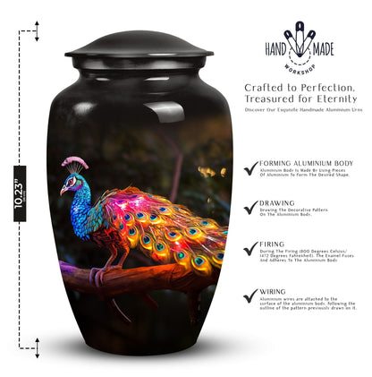 Classic Peacock Urn for ashes, Large Aluminium Memorial Urn.