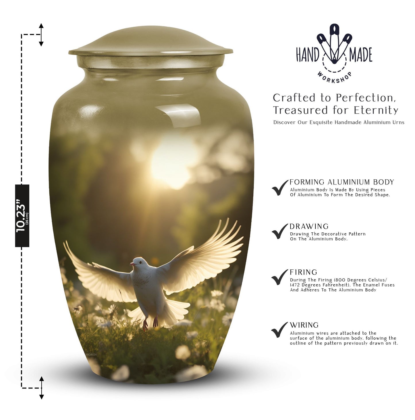Dove Cremation urn in classic design.