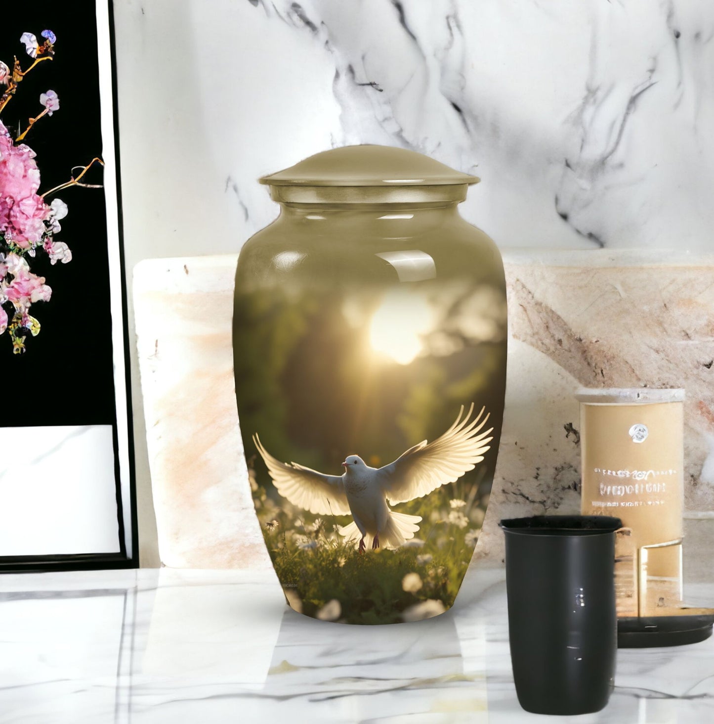 Dove Cremation urn in classic design.