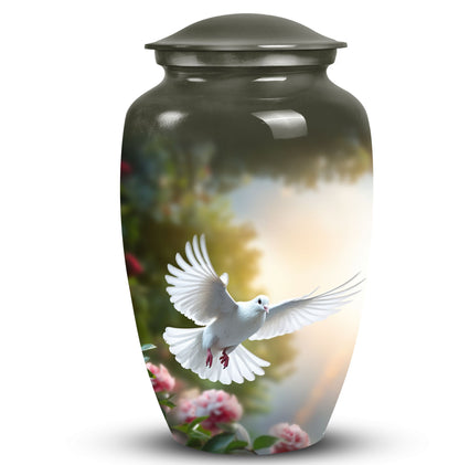 Classic Dove flying Memorial urn for cremation, customizable.