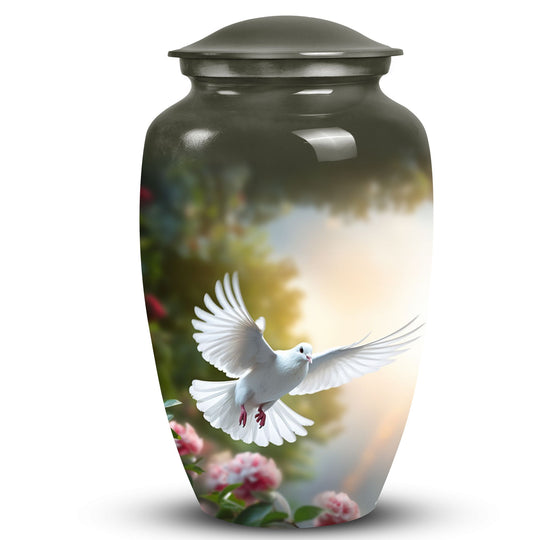 Classic Dove flying Memorial urn for cremation, customizable.
