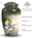 Classic Dove flying Memorial urn for cremation, customizable.