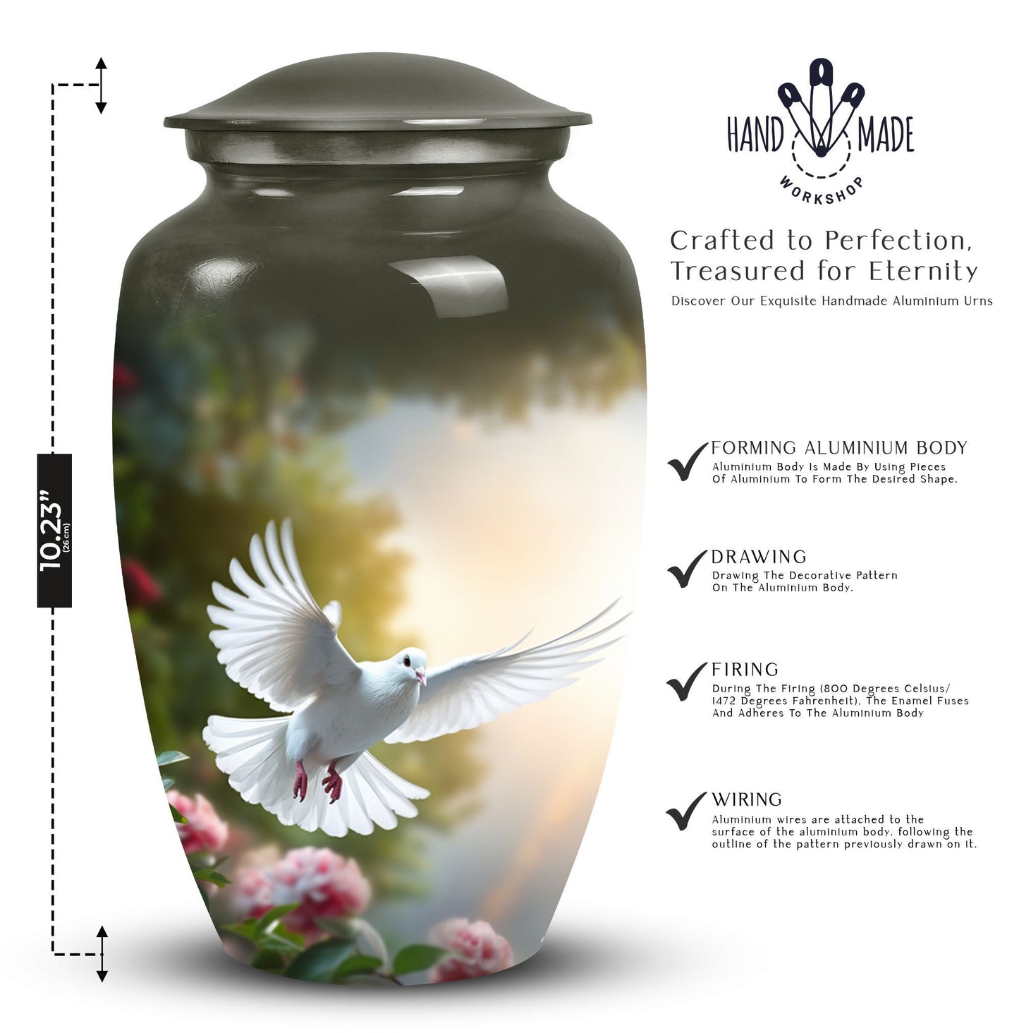 Classic Dove flying Memorial urn for cremation, customizable.