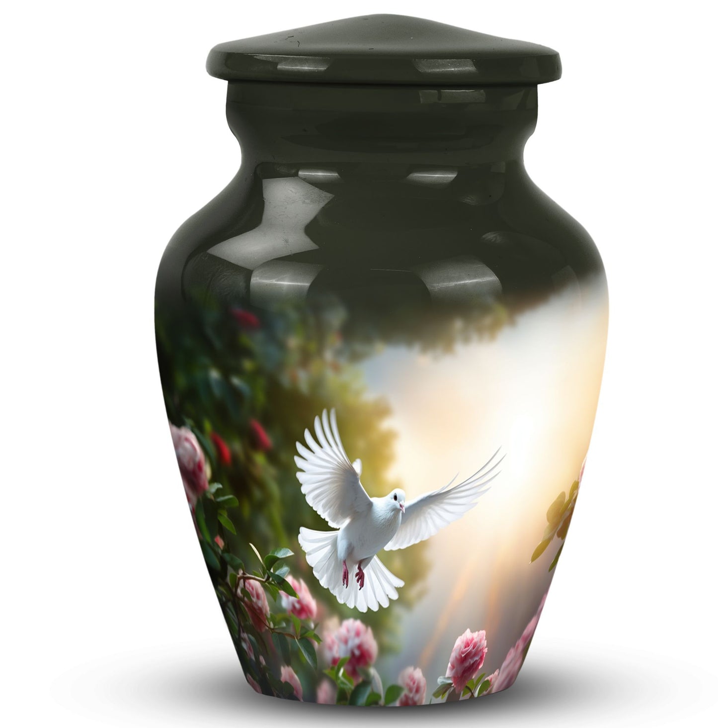 Classic Dove flying Memorial urn for cremation, customizable.