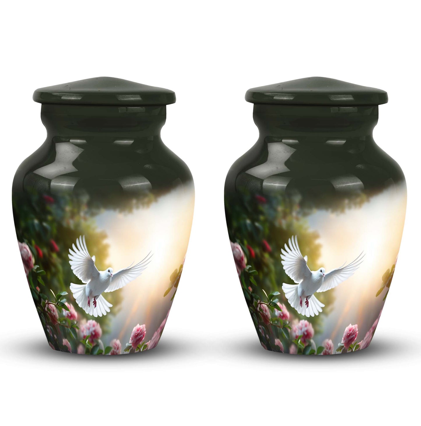 Classic Dove flying Memorial urn for cremation, customizable.