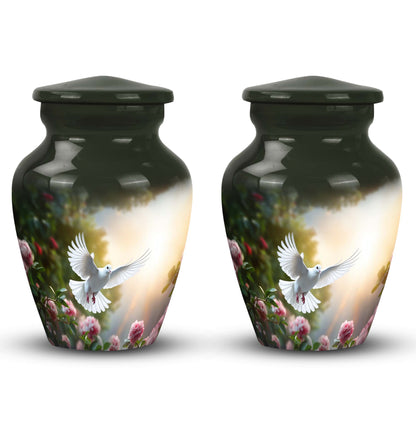 Classic Dove flying Memorial urn for cremation, customizable.