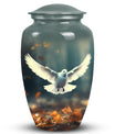 Large classic Dove urn for human ashes with personalization.