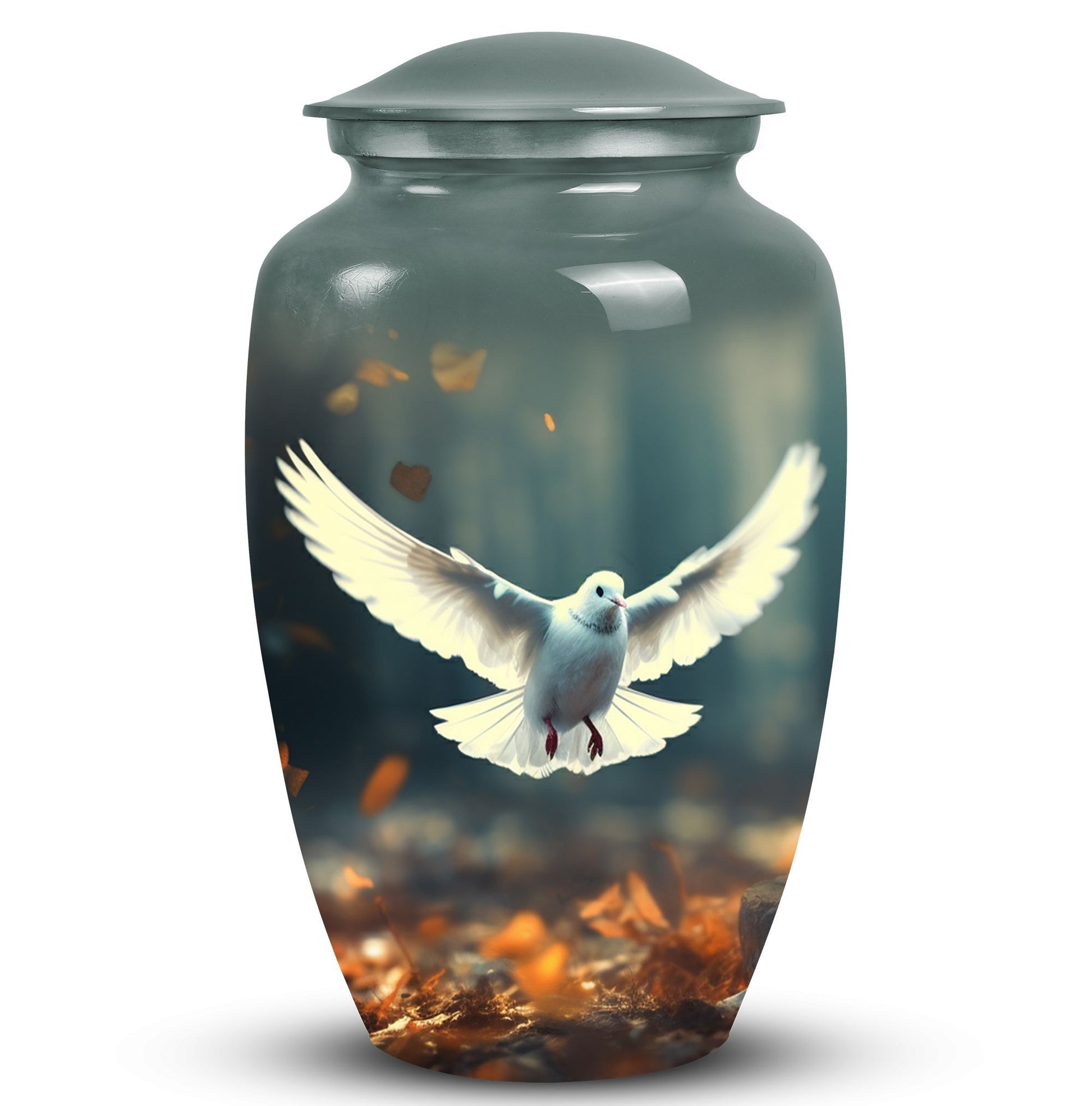 Large classic Dove urn for human ashes with personalization.
