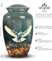Large classic Dove urn for human ashes with personalization.
