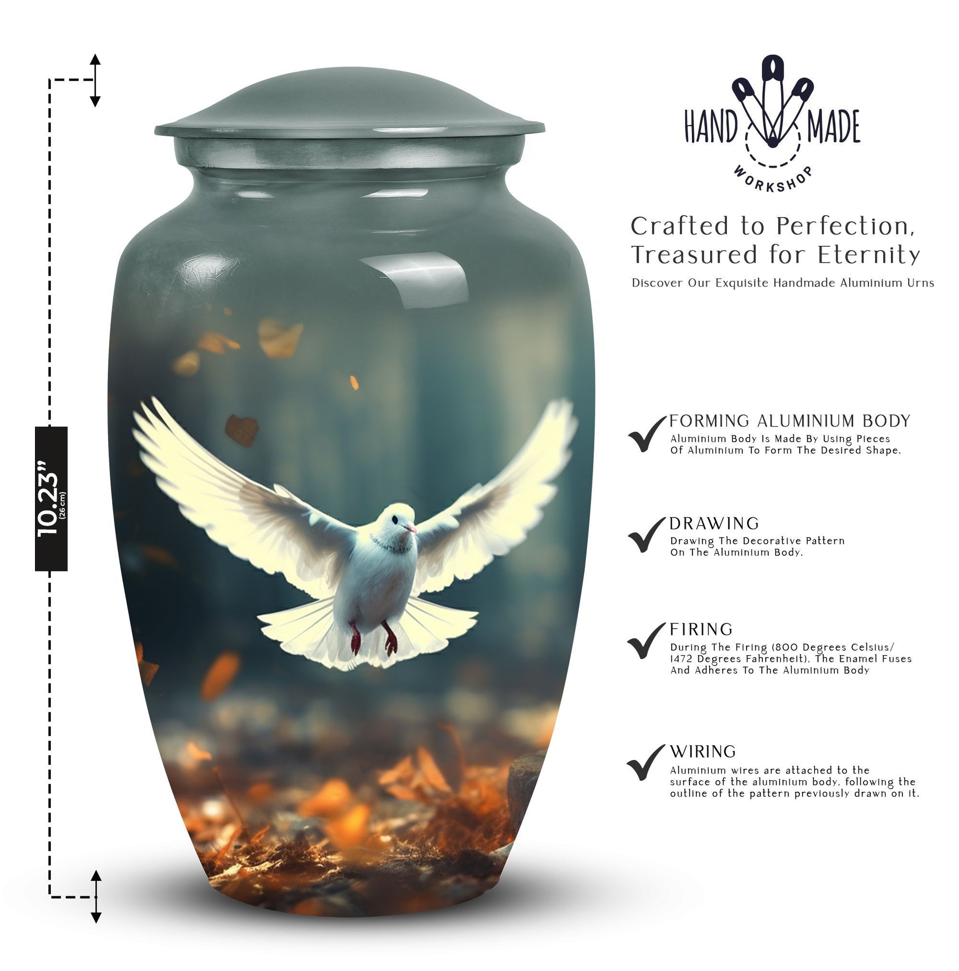 Large classic Dove urn for human ashes with personalization.