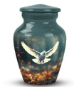 Large classic Dove urn for human ashes with personalization.