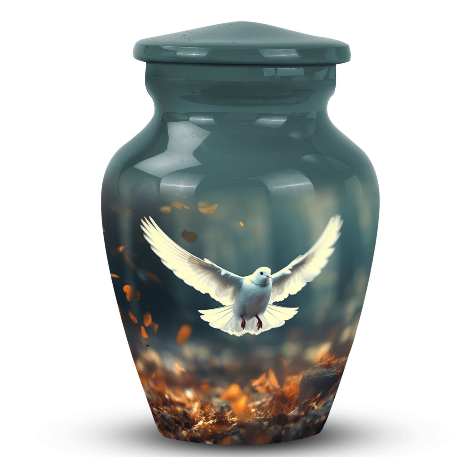 Large classic Dove urn for human ashes with personalization.