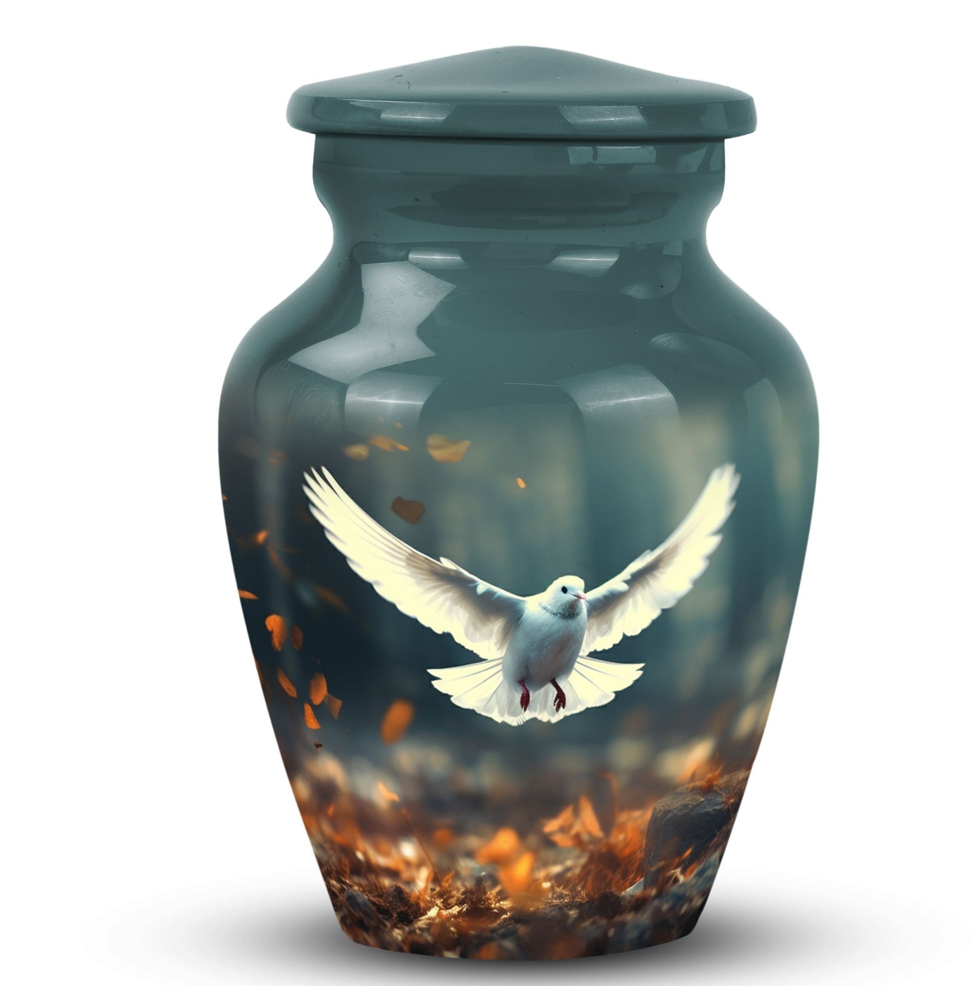 Large classic Dove urn for human ashes with personalization.