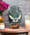 Large classic Dove urn for human ashes with personalization.