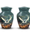 Large classic Dove urn for human ashes with personalization.
