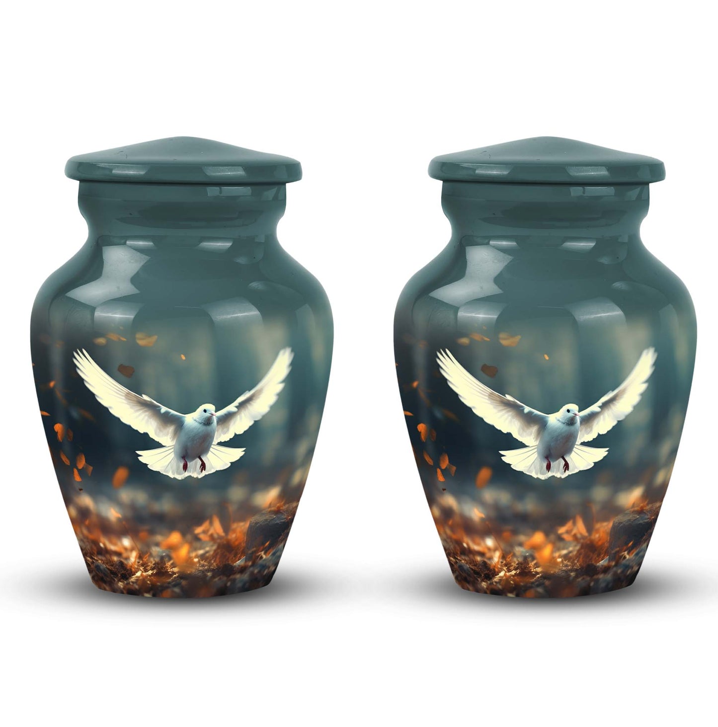 Large classic Dove urn for human ashes with personalization.