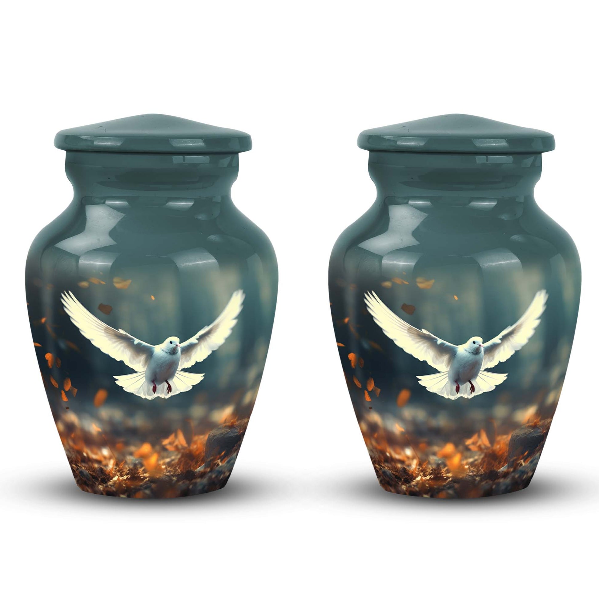 Large classic Dove urn for human ashes with personalization.