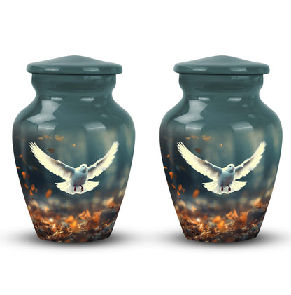 Large classic Dove urn for human ashes with personalization.
