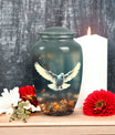 Large classic Dove urn for human ashes with personalization.