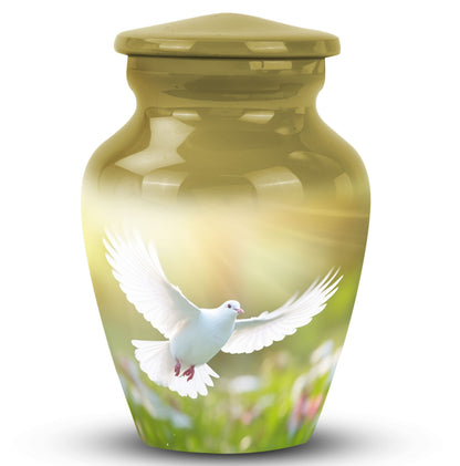 Eternal Peace Dove Urn, small aluminium urn for ashes.