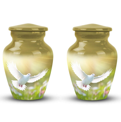 Eternal Peace Dove Urn, small aluminium urn for ashes.