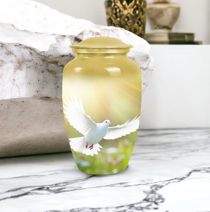Eternal Peace Dove Urn, small aluminium urn for ashes.