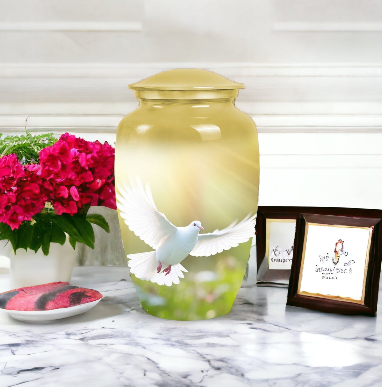 Eternal Peace Dove Urn, small aluminium urn for ashes.