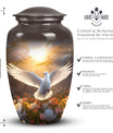 Dove Memorial Urn, aluminum cremation urn for men's ashes.