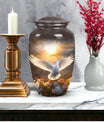 Dove Memorial Urn, aluminum cremation urn for men's ashes.