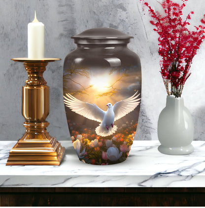 Dove Memorial Urn, aluminum cremation urn for men's ashes.