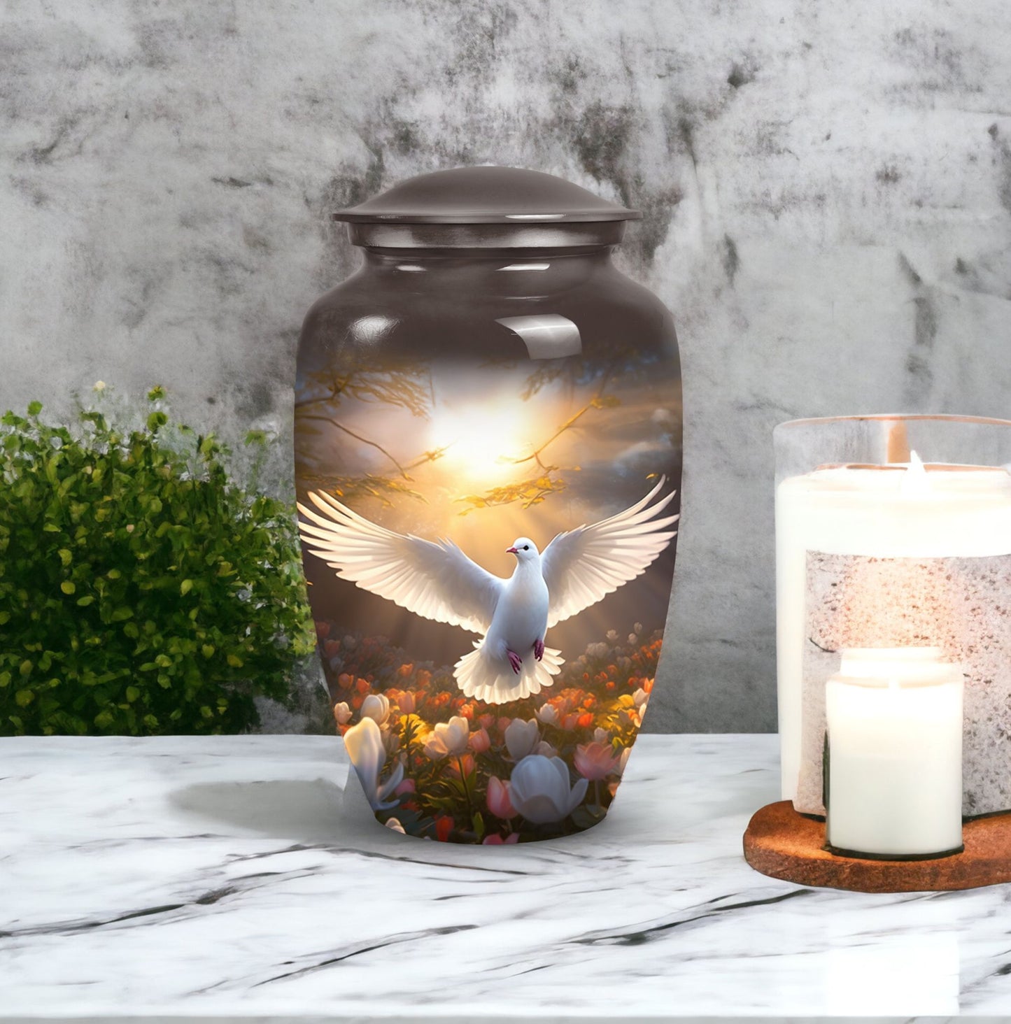 Dove Memorial Urn, aluminum cremation urn for men's ashes.