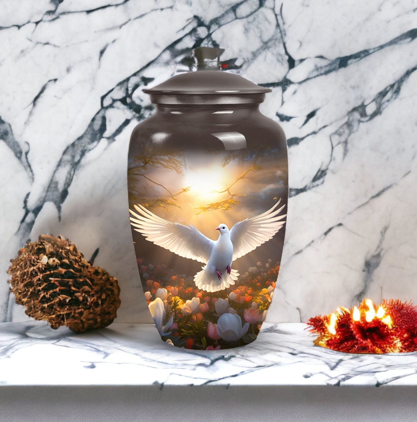 Dove Memorial Urn, aluminum cremation urn for men's ashes.