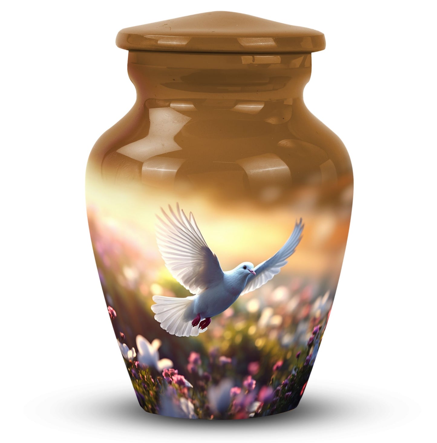 Classic Dove urn for human ashes, 3 inch aluminium.