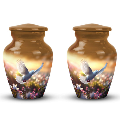 Classic Dove urn for human ashes, 3 inch aluminium.