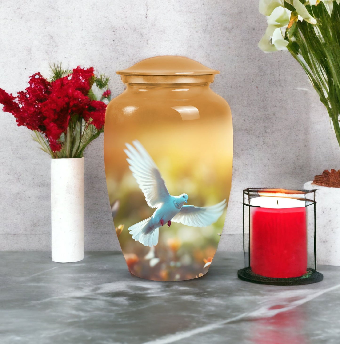 Classic Dove Urn, Large Aluminium Urn for Cremated Remains