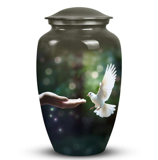 Dove Memorial Cremation Urn in aluminium.