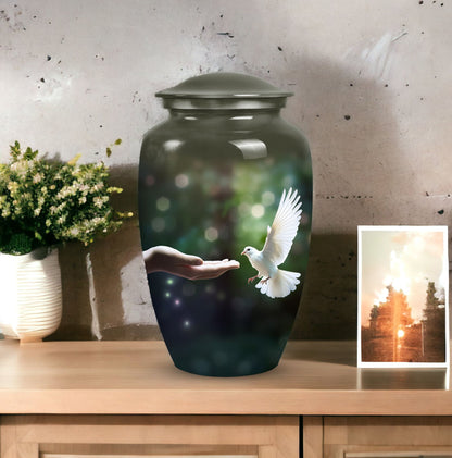 Dove Memorial Cremation Urn in aluminium.