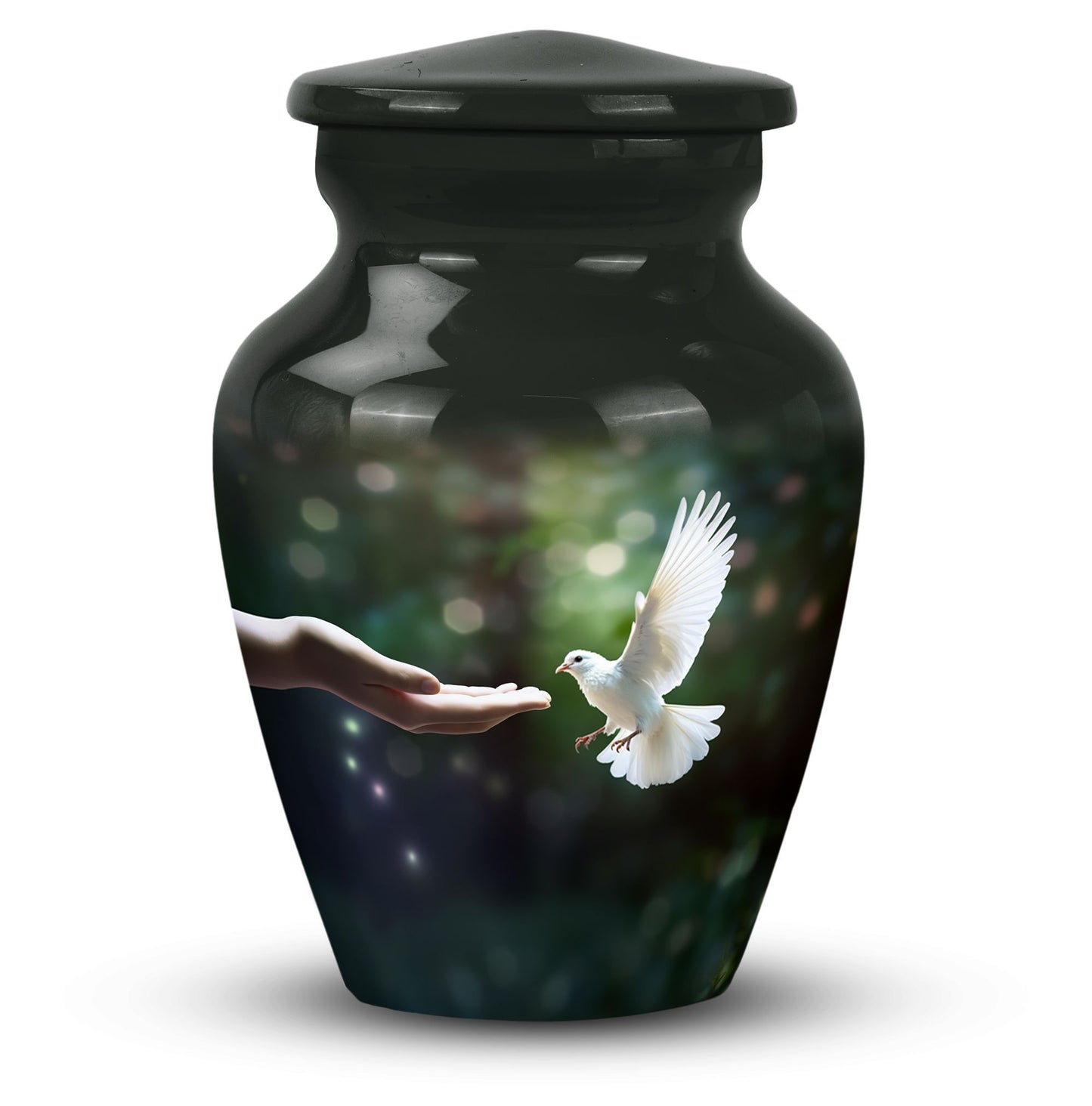 Dove Memorial Cremation Urn in aluminium.