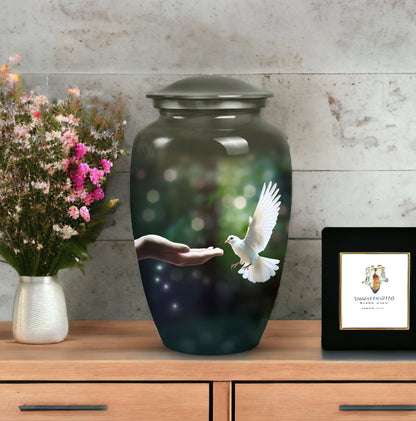Dove Memorial Cremation Urn in aluminium.