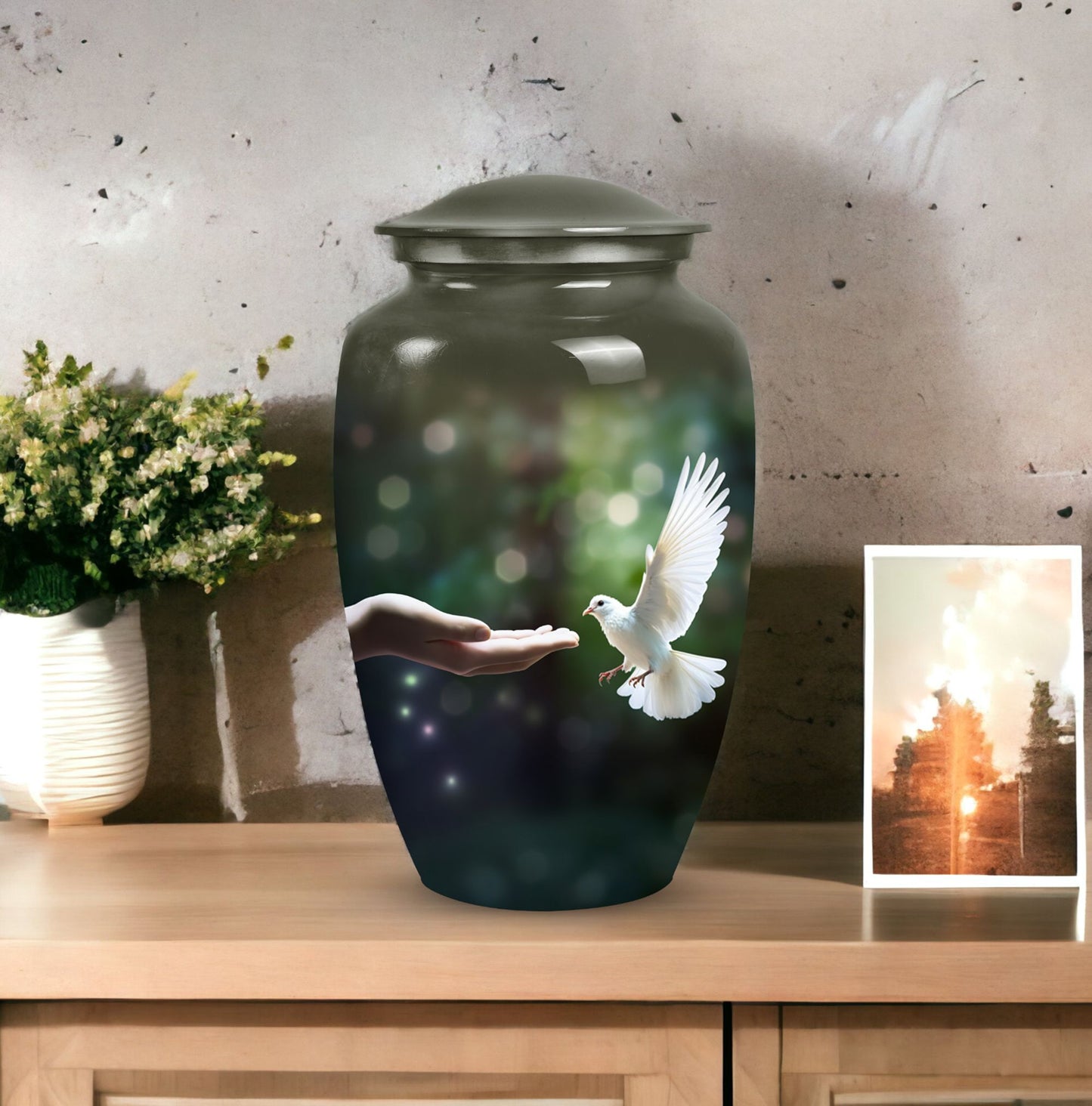 Dove Memorial Cremation Urn in aluminium.
