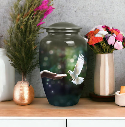 Dove Memorial Cremation Urn in aluminium.