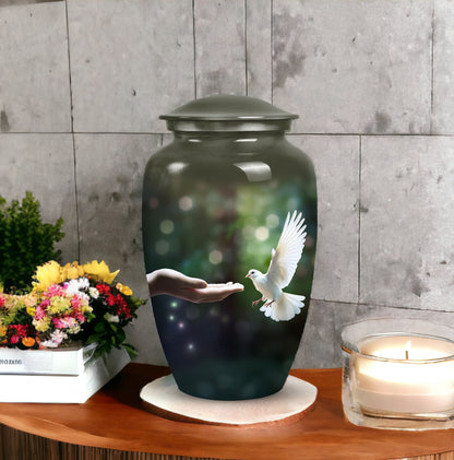 Dove Memorial Cremation Urn in aluminium.