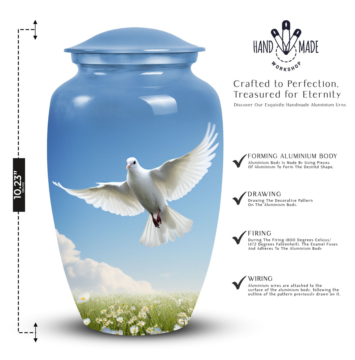 Classic Dove Urn for Ashes, Large Aluminium Urn Container.