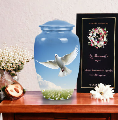 Classic Dove Urn for Ashes, Large Aluminium Urn Container.